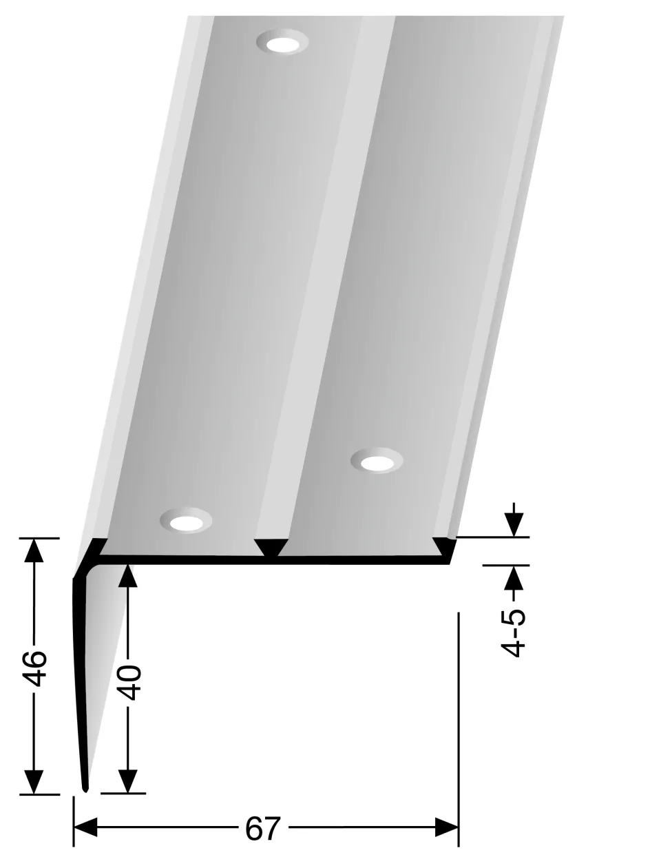 Treppenkantenprofil 5000 mm SBS Typ 704 Aluminium eloxiert sand 4 - 5 mm versetzt vers. gebohrt, für 2 PVC-Einl.