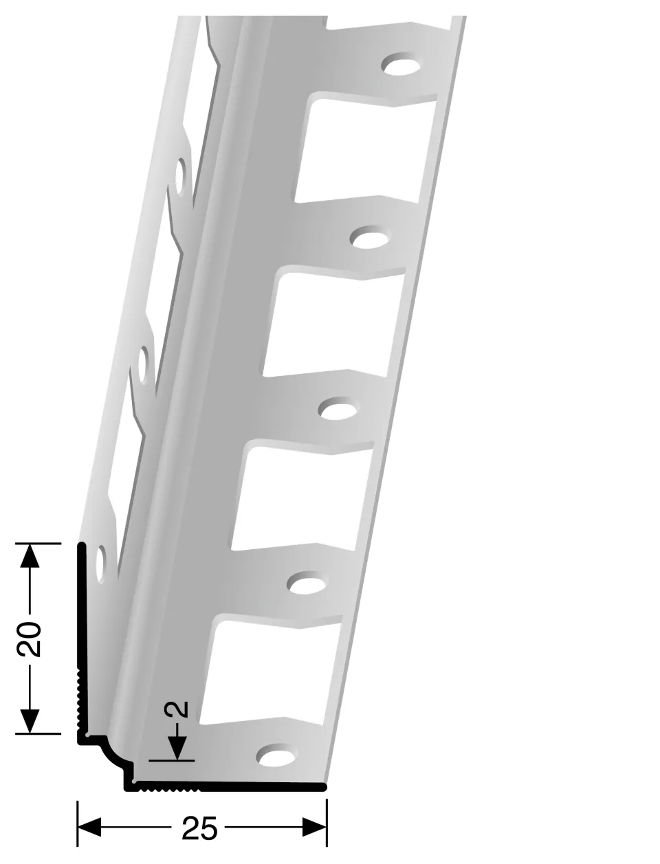 Innenecke 2700 mm SBS Typ 160 G Aluminium eloxiert silber 2 mm geschlossen gestanzt, mit Schutzfolie