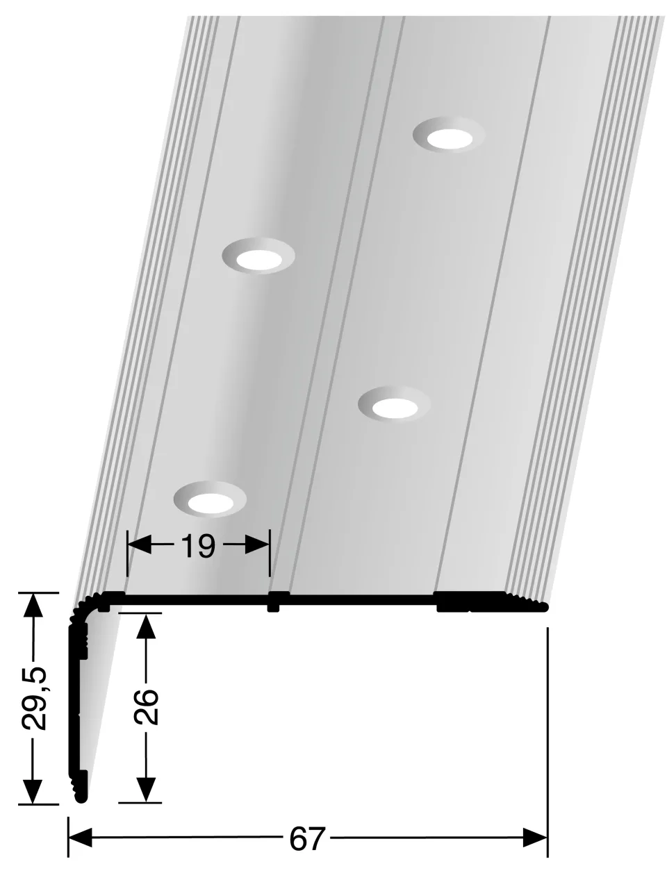 TK-Profil 3000 mm SBS Typ 715 »Reno-TK« Alu eloxiert edelstahloptik 0 - 25 mm versetzt vers. gebohrt, für 2 GS-Einl.