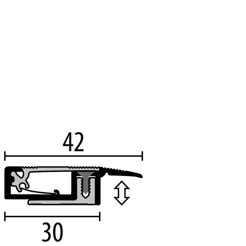 Absch.-Pr. 2700 mm SB Typ 550 PPS®-Magic Aluminium eloxiert silber 7 - 16 mm versenkt gebohrt, mit Kabelkanal