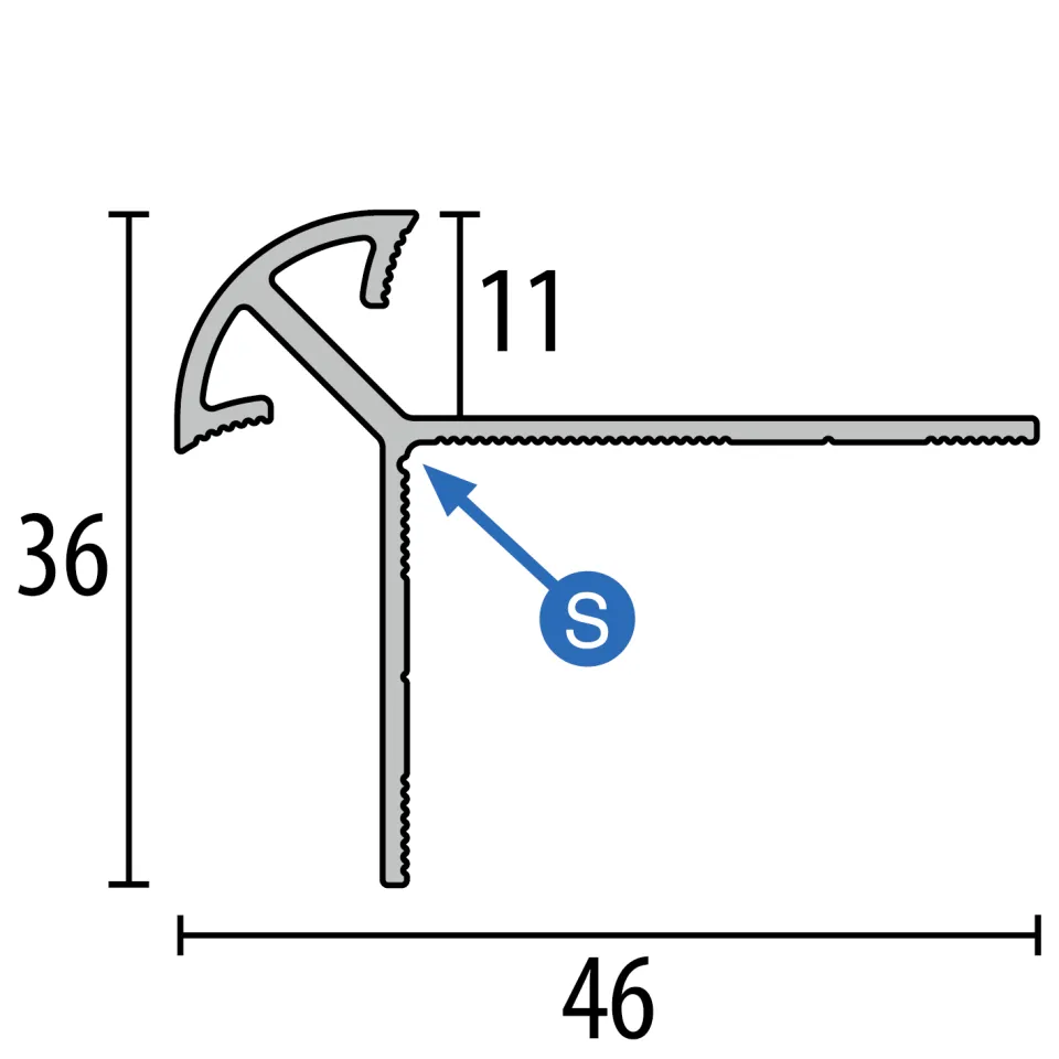 Treppenkantenprofil 5000 mm Typ 876 Alu pulv. schwarz matt (RAL9005) 11 mm doppelt versetzt versenkt gebohrt