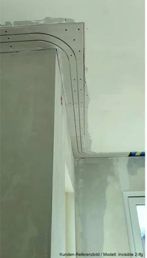 Trockenbaudecke mit integrierter Vorhangschiene Invisible im Rohbau