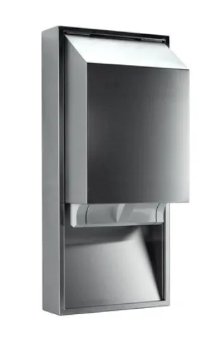 Die Stoffhandtuchspender nehmen für 21 cm breite Stoffhandtuchrollen auf. Bei den Bedienungsvarianten kann zwischen mechanischer und Non-Touch Version gewählt werden.