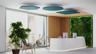Holzwolle-Deckensegel HERADESIGN® Sonic Element (© Knauf Ceiling Solutions)