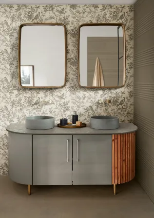 MADG Decoro China Touch Bianco Rett. 40x120 | MAC7 Momenti Tabacco Struttura Duo 3D Rett. 40x120