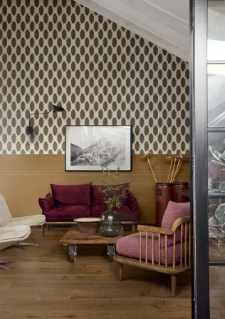 MAL8 Mosaico Puzzle Bianco 30,6x32,8 | MACE Momenti Ocra Rett. 40x120 | MAC8 Momenti Ocra Struttura Duo 3D Rett. 40x120