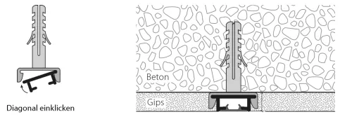 Unterputz-Profil HM-105 | an Betondecke befestigt mit eingelegtem Gips-Schutzband während des Verputzens