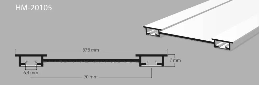 Profil HM-20105 | 2-Lauf-Vorhangprofil für die Unterputzmontage auf Beton, Zwischensteg mit Haftgrund behandelt, mit eingelegtem Gips-Schutzband
