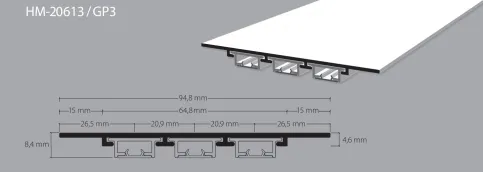 Profil HM-20613 | Flächenvorhangprofil-System, bis 3-läufig frei wählbar, komplett mit Profil, Gipsschutzband eingelegt und haftgrundbehandelt zum Eingipsen