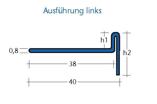 AQUA-KEIL, Edelstahl, gebürstet, 1480mm lang, 10/32mm hoch, linker Anschlag