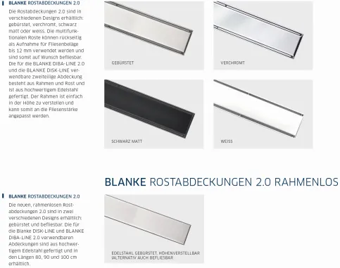 BLANKE DIBA-LINE 2.0: Rostabdeckungen