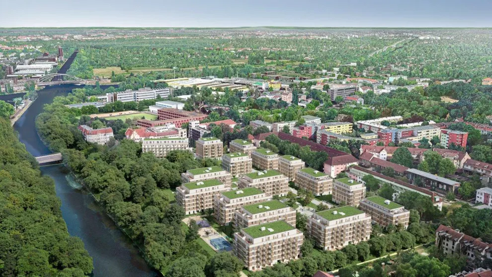 Auf dem Gelände eines ehemaligen Freizeitbades entsteht in Berlin-Neukölln das neue Wohnquartier Greenpark. © H´GROUP BERLIN GREENPARK GmbH & Co. KG, Köln