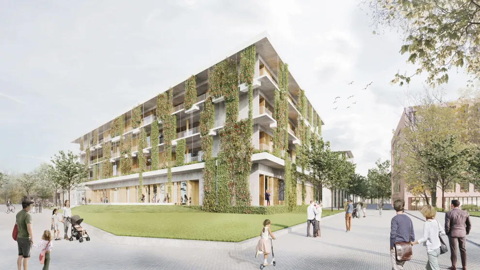 Das Projekt „Bildungshaus NeckarPark“ in Bad Cannstatt ist eines der größten und innovativsten Schulbauprojekte der Landeshauptstadt Stuttgart. Umlaufende Fluchtbalkone über alle Geschosse, an die eine Fassadenbegrünung mit Pflanztrögen angeschlossen ist, verleihen dem Bildungshaus sein markantes Äußeres.