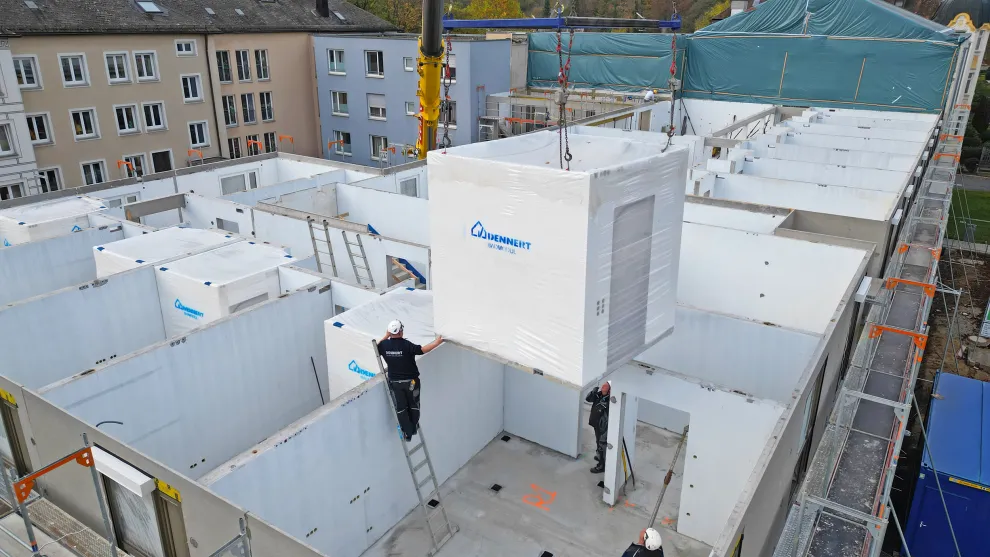 Durch die Ausführung der Module in schlanker Leichtbetonbauweise ergibt sich auch eine erhöhte Flächeneffizienz.