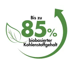 Bis zu 85 % biobasierter Kohlenstoffanteil.