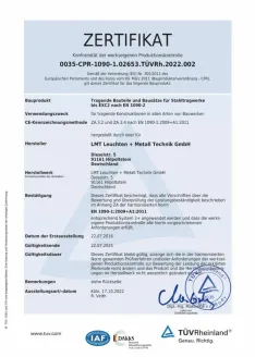 Konformität werkseigene Produktionskontrolle: Tragende Bauteile und Bausätze für Stahltragwerke bis EXC2 nach EN 1090–2