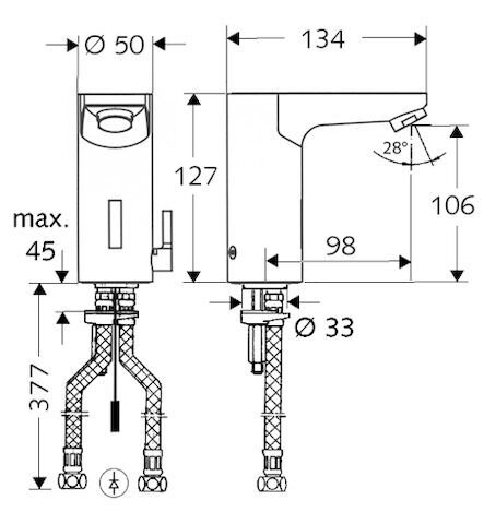 SCHELL Waschtisch-Armatur CELIS E, Elektronisch, HD-M - Hochdruck Mischwasser, Infrarot, Unterputznetzteil 9 VDC, 100 - 240 VAC, 50 - 60 Hz, 2x G 3/8 IG, chrom