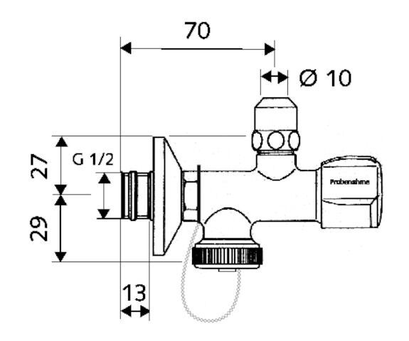 SCHELL Probenahme-Eckventil, COMFORT-Griff, Schubrosette Ø 54 mm, DN 15 G 1/2 AG mit ASAG easy, Ø 10 mm (DN 10 G 3/8 AG), G 3/4 AG