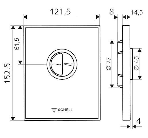 SCHELL WC-Betätigungsplatte AMBITION Eco ND, Design-Betätigungsplatte aus Sicherheits-Echtglas, Betätigungstasten für Spar- und Hauptspülung aus Zinkdruckguss, 4,5 - 6,0 l, B 121,5 mm x H 152,5 mm x T 14,5 mm, Frontplatte schwarz, Rahmen chrom