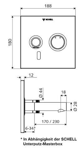 SCHELL Unterputz-Waschtisch-Armatur LINUS W-E-M, Mischwasser, Infrarot, Wandauslauf mit Strahlregler (diebstahlsicher), Auslauf 170 mm, Frontplatte chrom