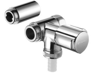 SCHELL NA-Ventil COMFORT, Ausführung links, RFV im Abgang Geräteanschluss, Baulänge: 45 mm, DN 20 G 3/4 AG, Schlauchverschraubung Ø 14,5 mm (DN 20 G 3/4 AG), DN 20 G 3/4 IG, chrom