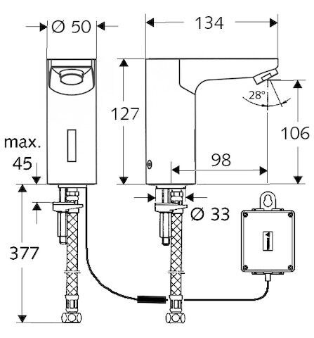 SCHELL Waschtisch-Armatur CELIS E, Elektronisch, HD-K - Hochdruck Kaltwasser / vorgemischtes Wasser, Infrarot, Batteriefach 6 V, Schutzklasse IP 65, G 3/8 IG, chrom