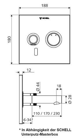 SCHELL Unterputz-Waschtisch-Armatur LINUS W-E-M, Mischwasser, Infrarot, Batteriefach 6 V, Schutzklasse IP 65, Auslauf 170 mm, Frontplatte chrom