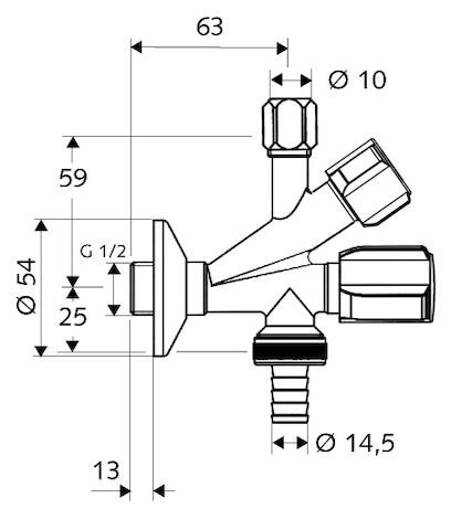 SCHELL Filter Kombi-Eckventil, Filter (Maschenweite: 250 µm), RFV im Abgang Geräteanschluss, DN 15 G 1/2 AG, Ø 10 mm (DN 10 G 3/8 AG), Schlauchverschraubung Ø 14,5 mm (DN 20 G 3/4 AG), chrom