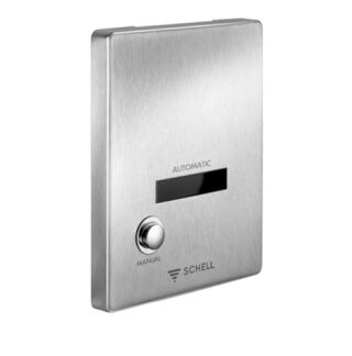 SCHELL WC-Steuerung EDITION E Manual, Vandalengeschützte Ausführung, Infrarot und Taster für manuelle Auslösung, B 120 mm x H 150 mm x T 12 mm, Frontplatte Edelstahl gebürstet