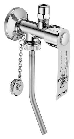 SCHELL Probenahme-Eckventil, COMFORT-Griff, Schubrosette Ø 54 mm, DN 15 G 1/2 AG mit ASAG easy, Ø 10 mm (DN 10 G 3/8 AG), G 3/4 AG