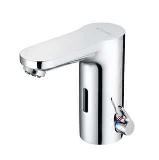 SCHELL Waschtisch-Armatur CELIS E, Elektronisch², ND-M - Niederdruck Mischwasser, Time-of-Flight-Sensor-Einlocharmatur, Batteriefach 6 V, Schutzklasse IP 65, 3x G 3/8 IG, chrom