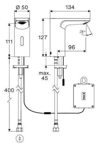 SCHELL Waschtisch-Armatur CELIS E, Elektronisch², HD-K - Hochdruck Kaltwasser / vorgemischtes Wasser, Time-of-Flight-Sensor-Einlocharmatur, Batteriefach 6 V, Schutzklasse IP 65, G 3/8 IG, chrom