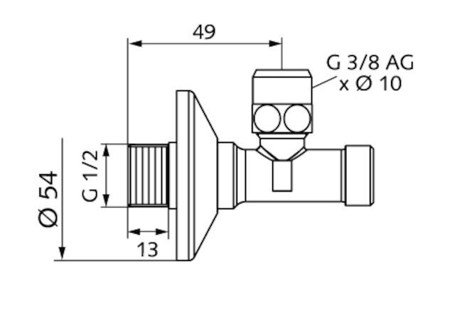 SCHELL Eckventil mit Regulierfunktion und gesicherter Betätigung, Gesicherte Betätigung, Schubrosette Ø 54 mm, DN 15 G 1/2 AG, Ø 10 mm (DN 10 G 3/8 AG), chrom