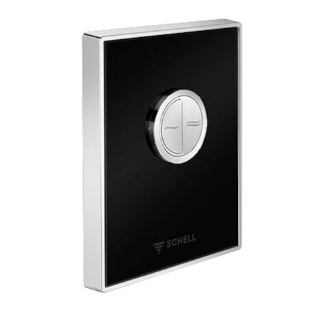 SCHELL WC-Betätigungsplatte AMBITION Eco ND, Design-Betätigungsplatte aus Sicherheits-Echtglas, Betätigungstasten für Spar- und Hauptspülung aus Zinkdruckguss, 4,5 - 6,0 l, B 121,5 mm x H 152,5 mm x T 14,5 mm, Frontplatte schwarz, Rahmen chrom