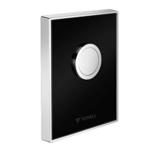 SCHELL WC-Betätigungsplatte AMBITION, Design-Betätigungsplatte aus Sicherheits-Echtglas, Betätigungstaste aus Messing, B 121,5 mm x H 152,5 mm x T 14,5 mm, Frontplatte schwarz, Rahmen chrom