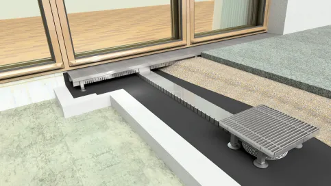 MONSUN® DRAIN Wasserableitung über Stichkanal mit systemgerechtem Anschluss an Entwässerungsrinne und Gullyaufsatz