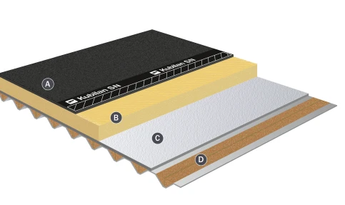 Warmdachsystem mit EPS-Dämmung gemäß Industriebau-Richtlinie / DIN 18234 auf Trapezblechuntergründen