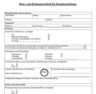 Ausschnitt des Bohr- und Einbauprotokolls