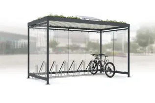 Fahrradüberdachung Köln Dachbegrünung und Solarmodul