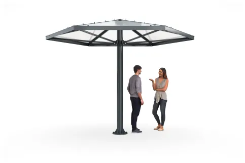 Das Pavillon-Überdachungssystem „Paris“ bietet einen stilvollen und wetterfesten Treffpunkt.