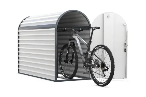 Die BikeBox 3 bietet stilvollen und sicheren Schutz für Fahrräder.