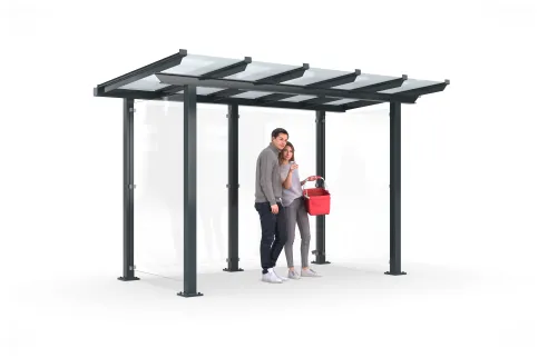 Das Überdachungssystem „Passau“ setzt auf ein schlankes, modernes Design.