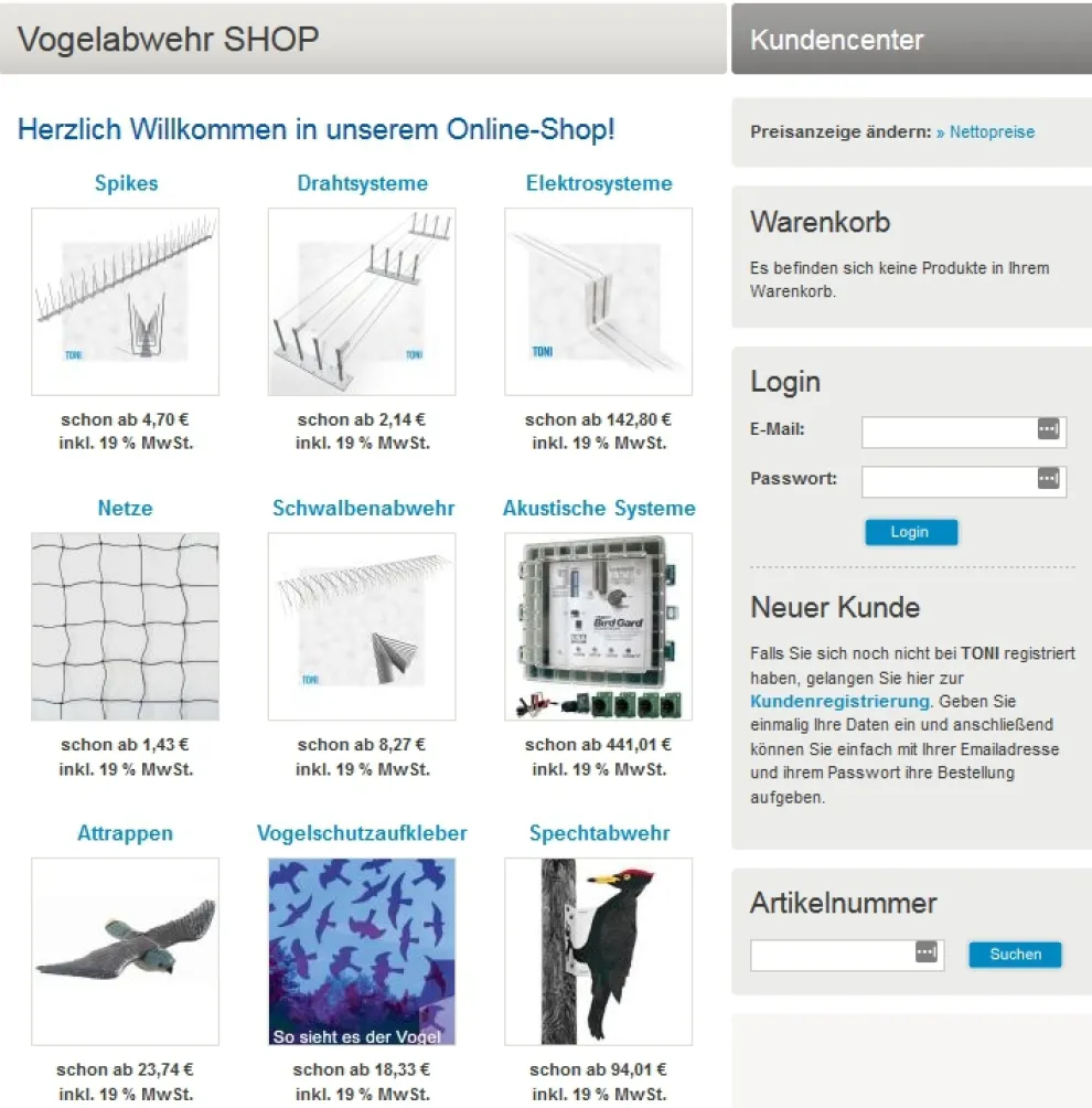 Mausklick auf das Bild führt direkt zum Vogelabwehr SHOP