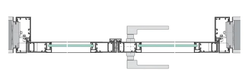 Aluminium-Rahmentür ART42, zweiflügelig, mit wandbündiger Schattennutzarge USBV48-G und verdecktem Bandsystem