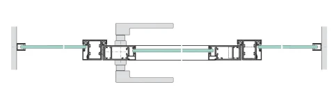 Aluminium-Rahmentür ART55, zweiflügelig, mit Zargenprofi l KLS46 mit Leibungsverkleidung, bandgegenseitig flächenbündig mit verdecktem Bandsystem