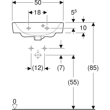 GE Renova Plan Aufsatz-HWB 50x38cm m. Hahnloch, m. Ül., weiß, KeraTect