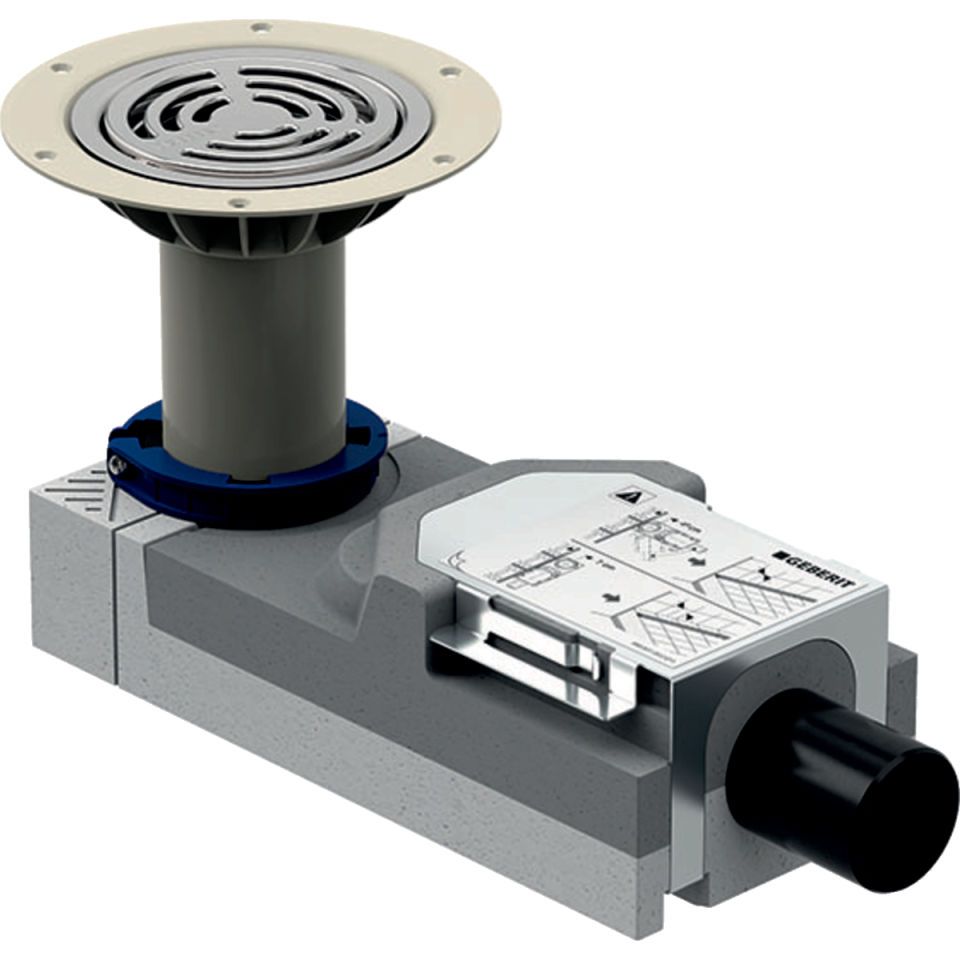 GE DBD-Abl. f. Bodenblg. Vinyl (PVC), Estrichhöhe am Einl. 114-215 mm d=50mm