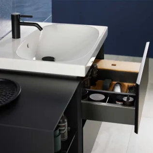 Geberit Acanto Waschbecken mit Geberit ONE Waschtischunterschrank ohne Siphonaussparung
