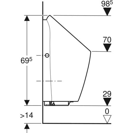 GE Preda Urinal, für integr. Strg. Zulauf hinten, weiß