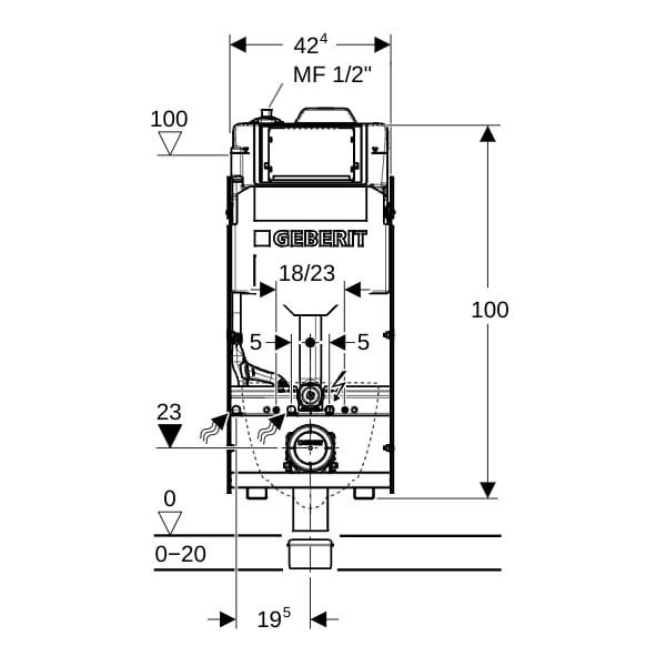 GE GIS Element f. WWC, 125cm, mit Sigma UP-SPK 12cm, mit HS30 Hygienesp./2 WA